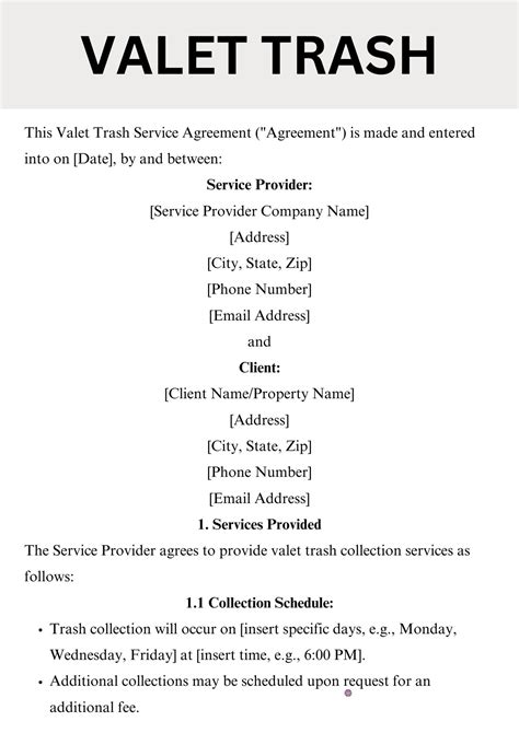 Valet Trash Service Contract Template