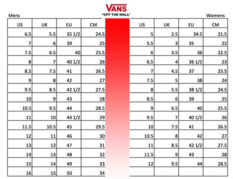 Vans Size Chart Women