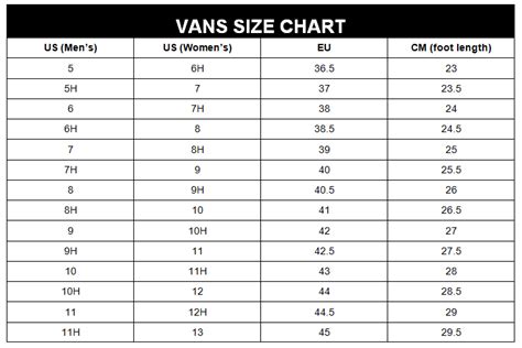 Vans Socks Size Chart