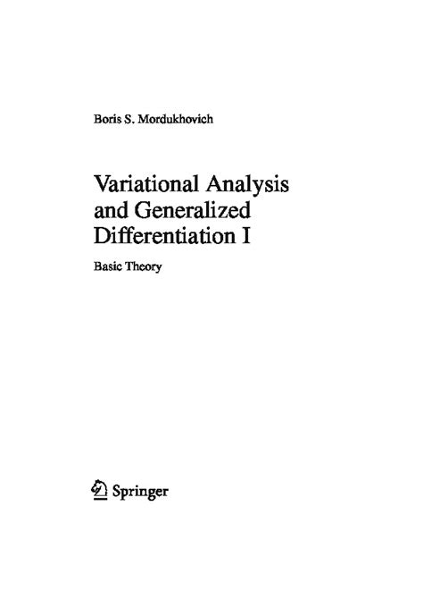 Variational Analysis and Generalized Differentiation I 1st Edition Epub