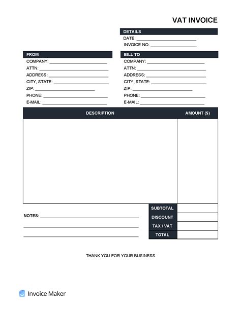 Vat Invoice Template