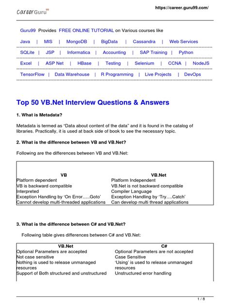 Vb Net Tests Questions And Answers PDF