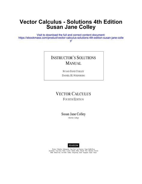 Vector Calculus Susan Jane Colley Solutions PDF