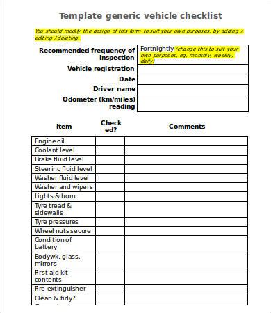 Vehicle Checklist Template Word
