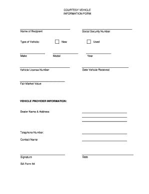 Vehicle Information Form Template