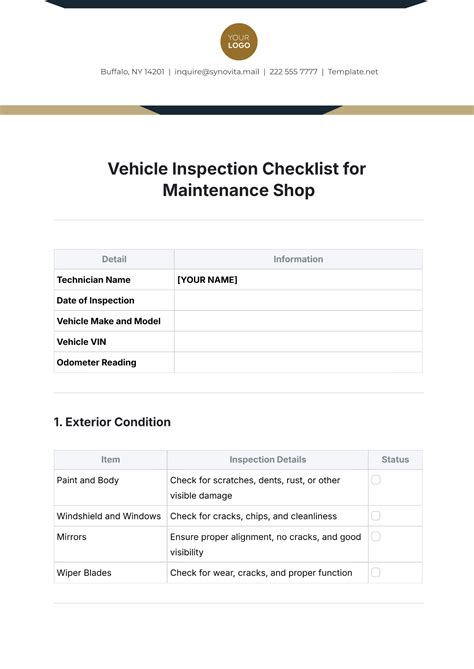 Vehicle Inspection List Template