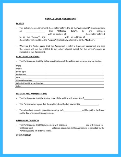 Vehicle Lease Contract Template