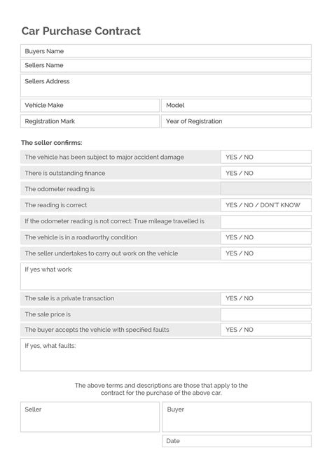 Vehicle Purchase Contract Template