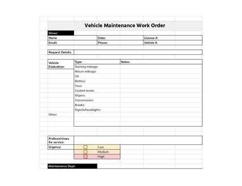 Vehicle Repair Order Template