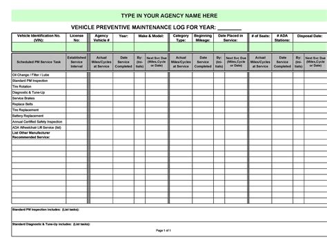 Vehicle Service Template Excel
