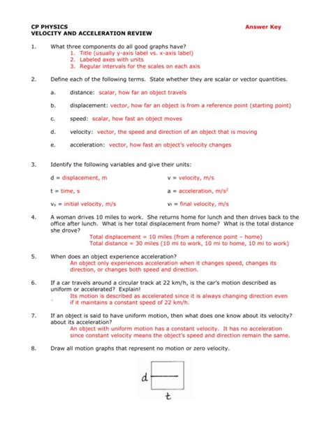 Velocity And Acceleration Calculation Answer Key PDF