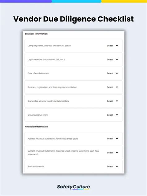 Vendor Due Diligence Checklist Template