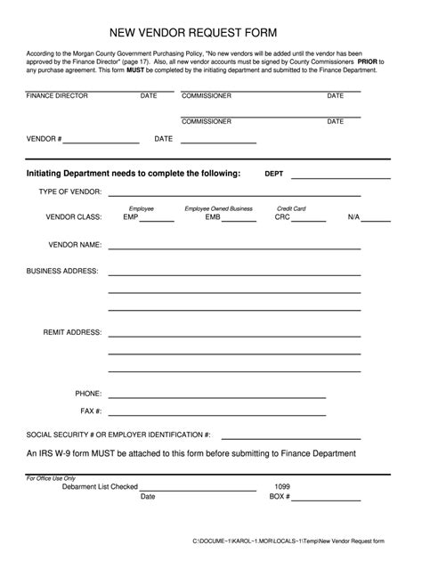 Vendor Information Form Template