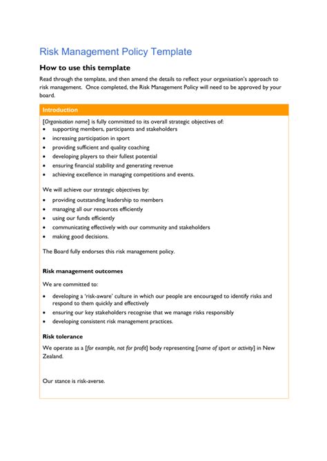 Vendor Risk Management Policy Template