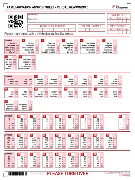 Verbal Reasoning Answer Sheet Template Epub