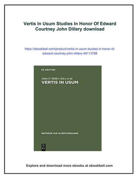 Vertis in usum Studies in Honor of Edward Courtney Doc