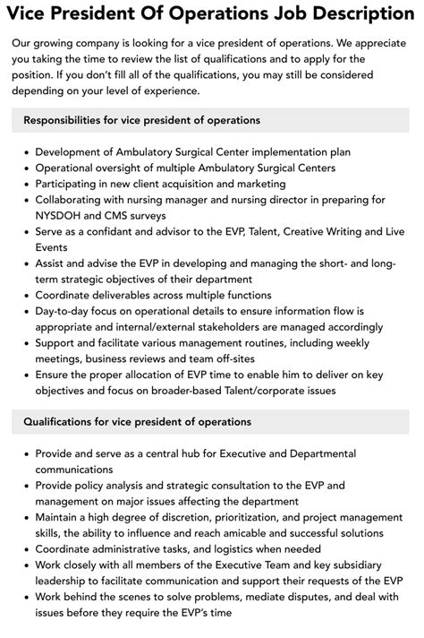 Vice President of Operations Jobs: A Comprehensive Overview