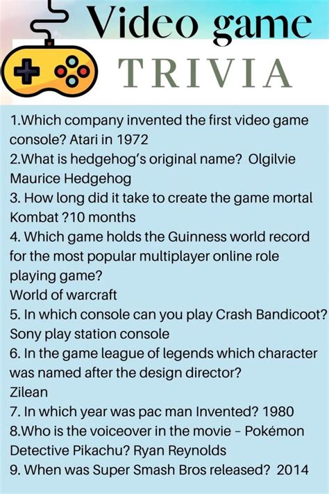 Video Game Trivia Answers Reader