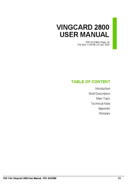 Vingcard 2800 User Manual Ebook Kindle Editon