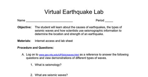 Virtual Earthquake Lab Answer Key Ebook Epub