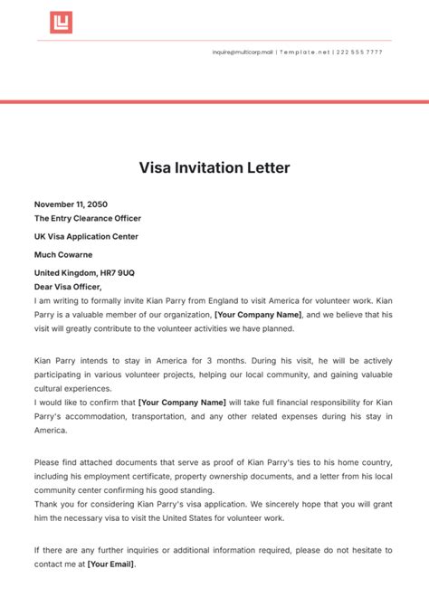 Visa Invitation Letter Template