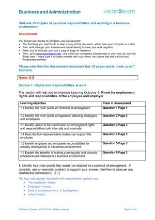 Vision2learn Business And Admin Assessment 4 Answers Doc