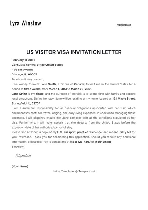 Visitor Visa Invitation Letter Template