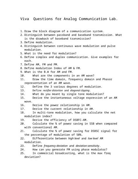 Viva Questions For Analog Communication With Answers Doc