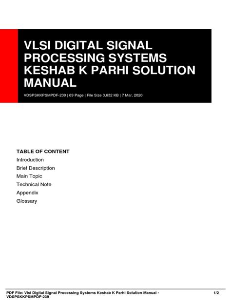 Vlsi Signal Processing Parhi Solution Manual Doc