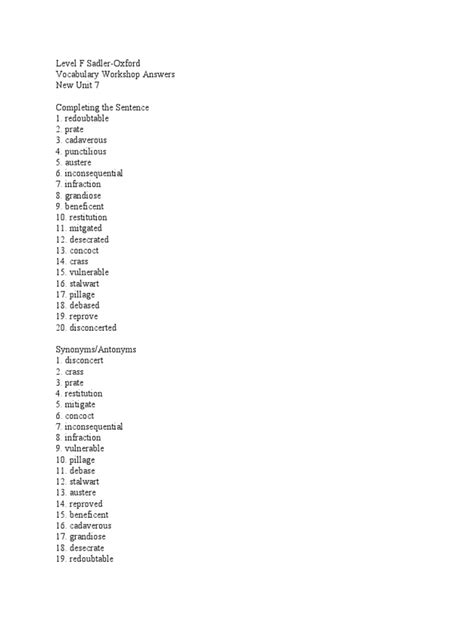 Vocab Answers Level F Unit 6 Kindle Editon