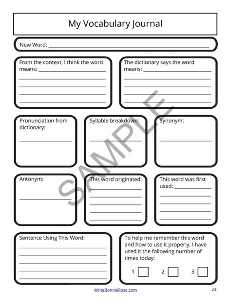 Vocab Journal Template