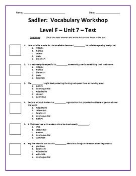 Vocab Level F Unit 7 Answers Reader