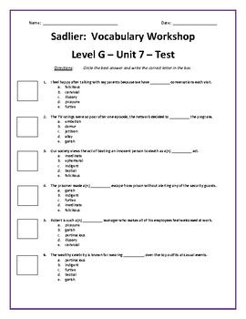 Vocab Level G Unit 7 Answers Epub