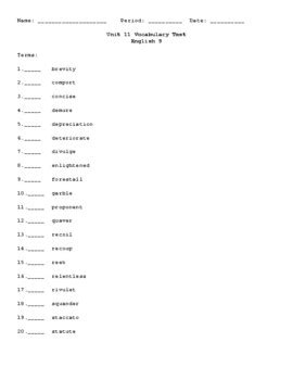 Vocab Unit 11 Level D Answers Doc