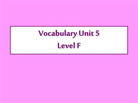 Vocab Unit 5 Level F Answers Epub