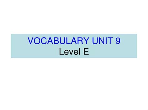 Vocab Unit 9 Level E Answers Reader