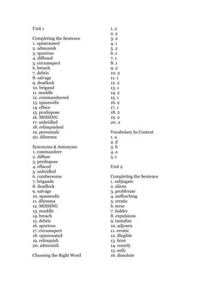 Vocab Workshop Level D Answers PDF