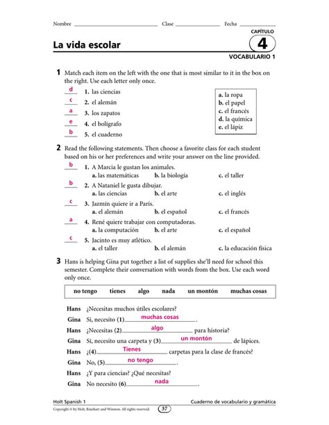 Vocabulario 1 Gramatica Answers Doc