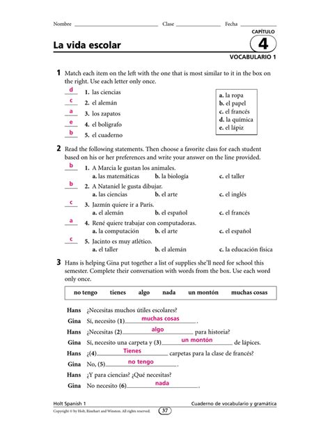 Vocabulario Spanish 1 Workbook Answers Doc