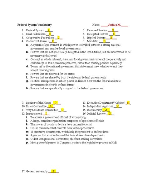 Vocabulary Activity 4 Federal System Answers PDF