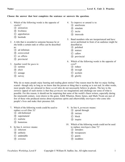 Vocabulary F Answers Kindle Editon