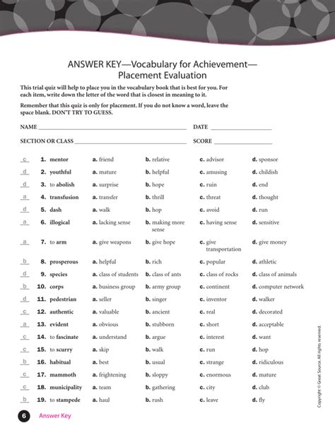 Vocabulary For Achievement 9th Grade Answers Key PDF