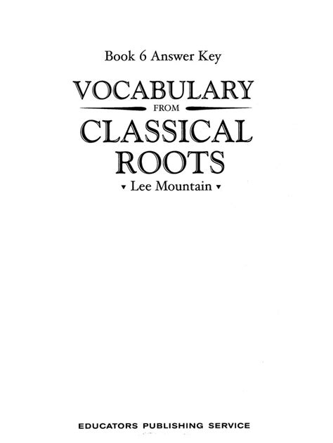 Vocabulary From Classical Roots D Answer Key Online Reader