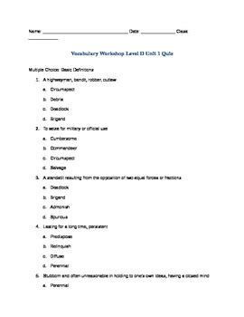 Vocabulary Level D Answers Unit 1 Reader