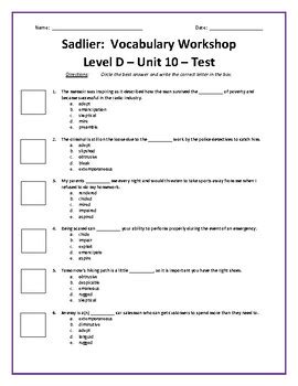 Vocabulary Level D Questions Answers Doc