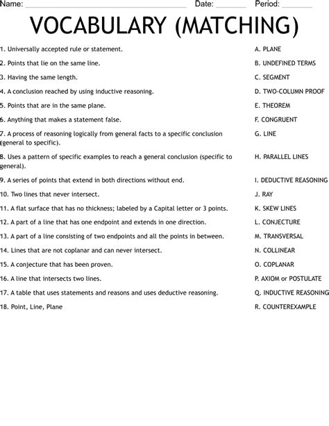 Vocabulary Matching Template
