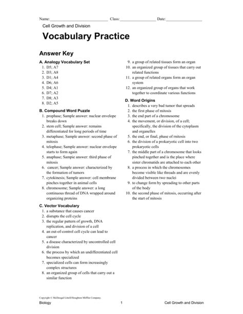 Vocabulary Practice Answer Key Biology PDF