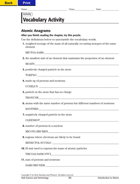 Vocabulary Review Atomic Anagrams Answers Doc