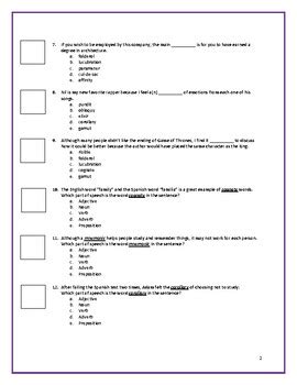 Vocabulary Test With Answer Key Doc