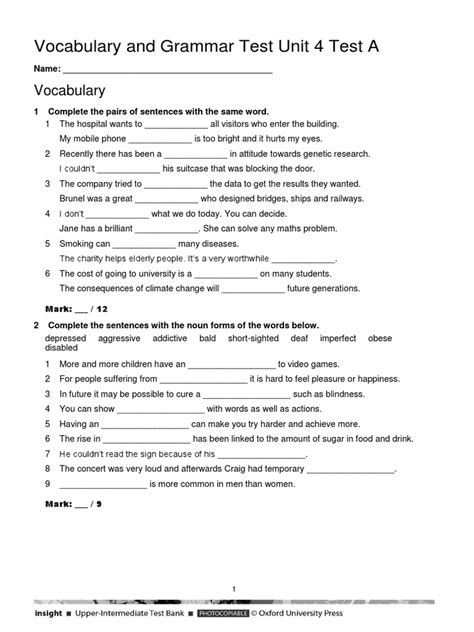 Vocabulary Unit 4 Answers PDF